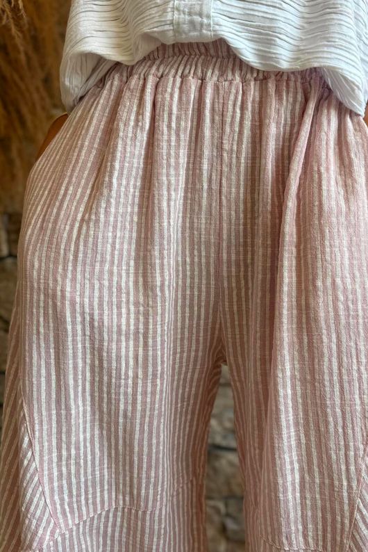 Sundaze Cheesecloth Chalk Stripe Classic Barrel Pant Rose